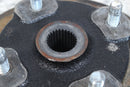 Black metal hub with splined center.